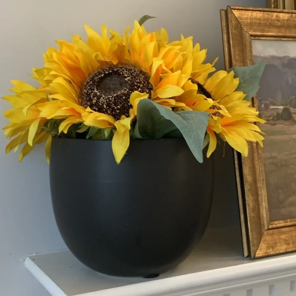 Sunflowers arrangement black large‎ vase home decor fall ceramic pot traditional